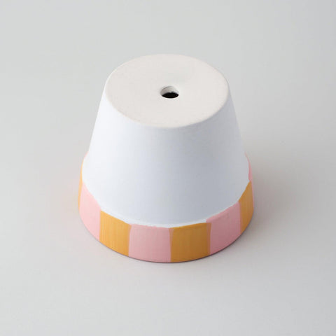 White Ceramic Planter, Peach, & Pink Striped - Eyaas