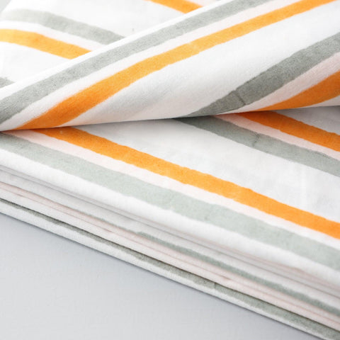 Block Printed 2 Colour Striped Percale Bed Sheet Set - Eyaas