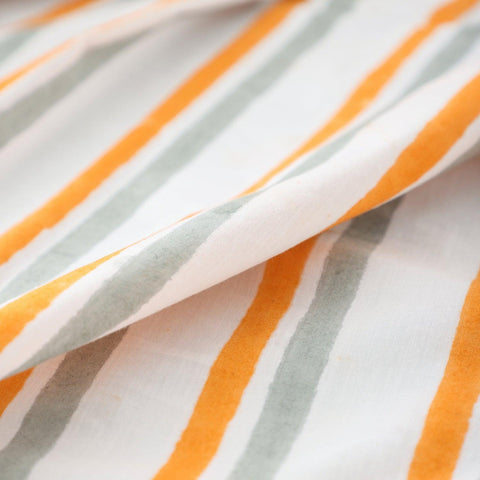 Block Printed 2 Colour Striped Percale Bed Sheet Set - Eyaas