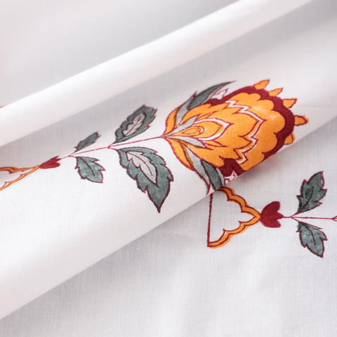 Hand Block Printed Percale Floral Bed Sheet 90x108 Set - Eyaas