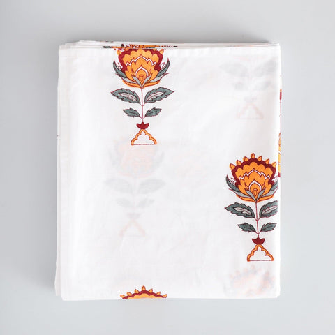 Hand Block Printed Percale Floral Bed Sheet 90x108 Set - Eyaas