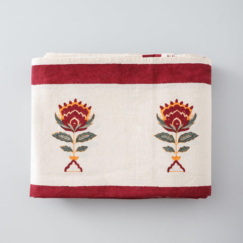 Jaal Block-Print King-Size Bed Cover, Orange-Maroon - Eyaas