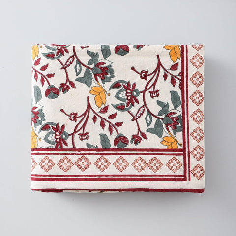 Jaal Block-Print King-Size Bed Cover, Orange-Maroon - Eyaas