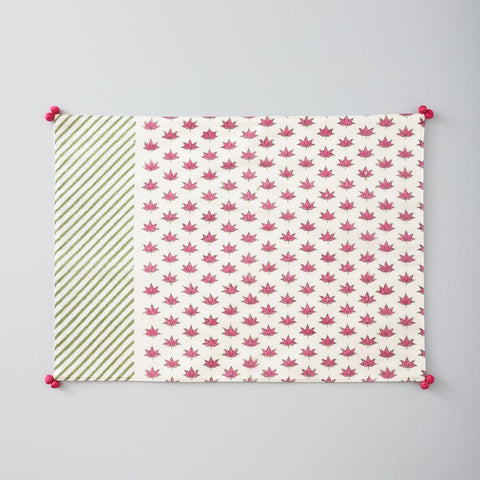 Green & Pink Lotus Chanderi Table Mats Set of 2 - Eyaas