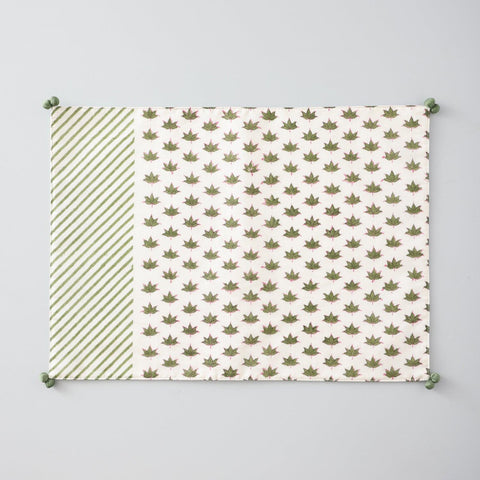Green & Pink Lotus Chanderi Table Mats Set of 2 - Eyaas