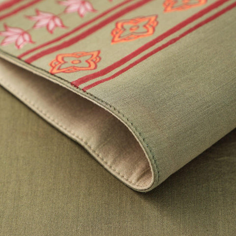 Block Printed Placemat Set of 2, Olive Green & Maroon - Eyaas