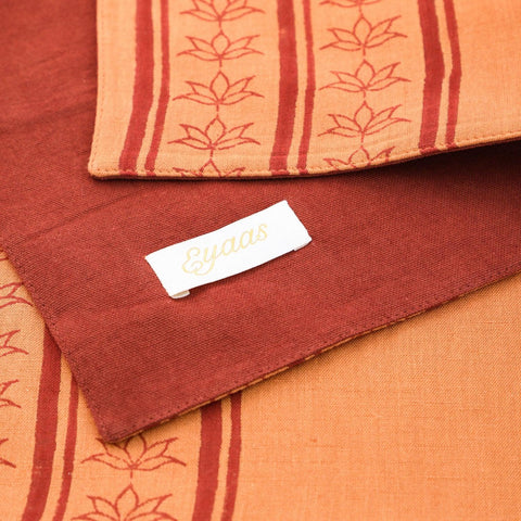 Hand Block Printed Placemat Set of 2, Rust & Maroon - Eyaas