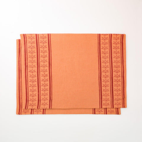 Hand Block Printed Placemat Set of 2, Rust & Maroon - Eyaas