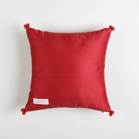 Chanderi Cushion Covers - 12x12, Geometric, Red - Eyaas