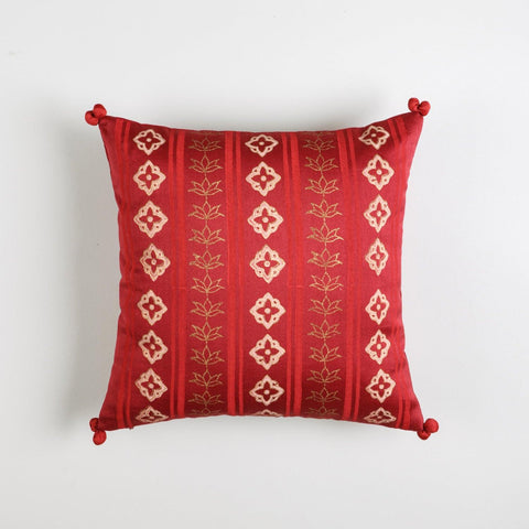 Chanderi Cushion Covers - 12x12, Geometric, Red - Eyaas