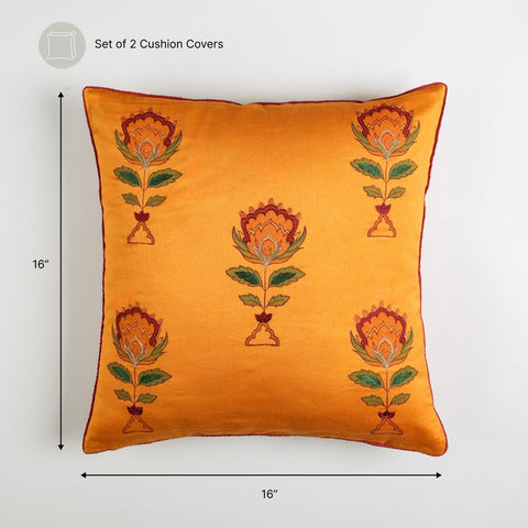 Chanderi Cushion Cover - 16x16, Mustard - Eyaas