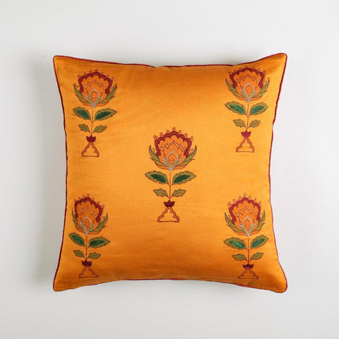 Chanderi Cushion Cover - 16x16, Mustard - Eyaas