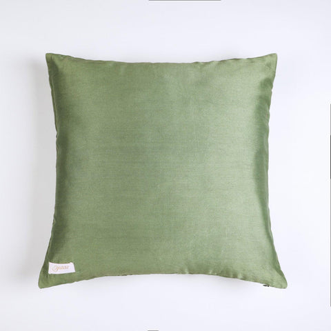 Chanderi Cushion Cover - 16x16, Green - Eyaas