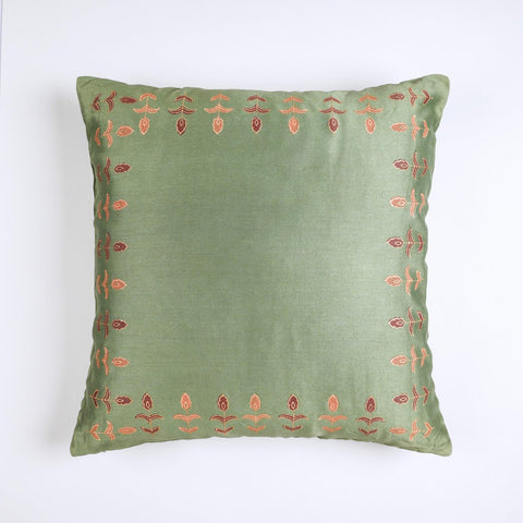Chanderi Cushion Cover - 16x16, Green - Eyaas