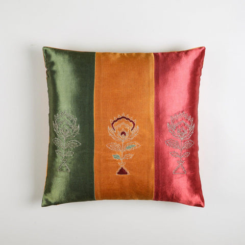 Tricolour Silk Cushion Cover - 16x16 - Eyaas