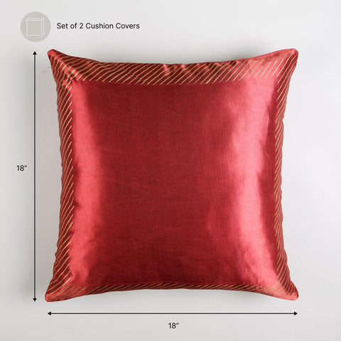 Silk Cushion Cover - 18x18, Plain, Red - Eyaas