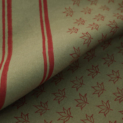 Block-Printed Table Cloth Cover Olive Green & Maroon - Eyaas