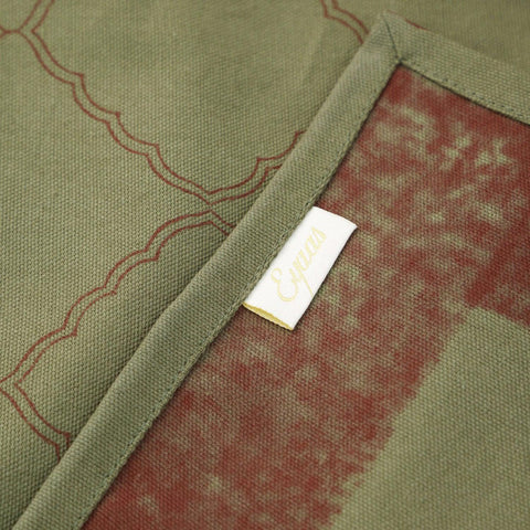 Block-Printed Table Cloth Cover Olive Green & Maroon - Eyaas