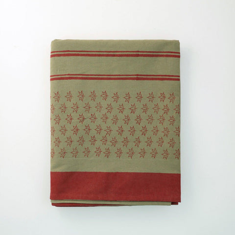 Block-Printed Table Cloth Cover Olive Green & Maroon - Eyaas