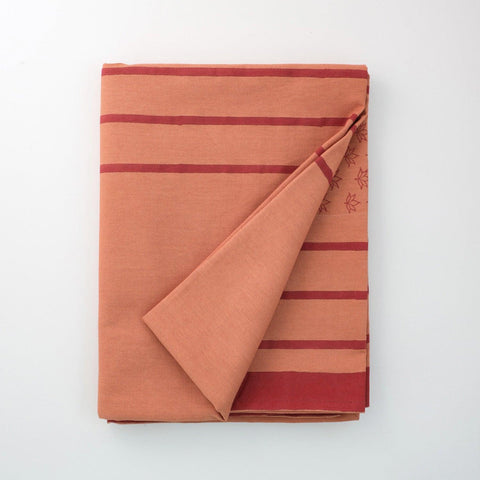 Block-Printed Cotton Table Cloth Cover, Rust & Maroon - Eyaas