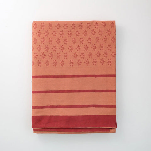 Block-Printed Cotton Table Cloth Cover, Rust & Maroon - Eyaas