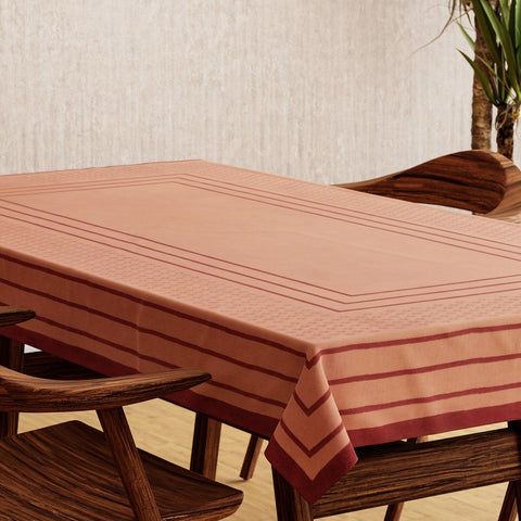 Block-Printed Cotton Table Cloth Cover, Rust & Maroon - Eyaas