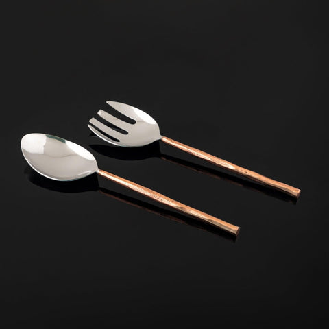Copper Handle Steel Salad Spoon & Fork Set - Eyaas