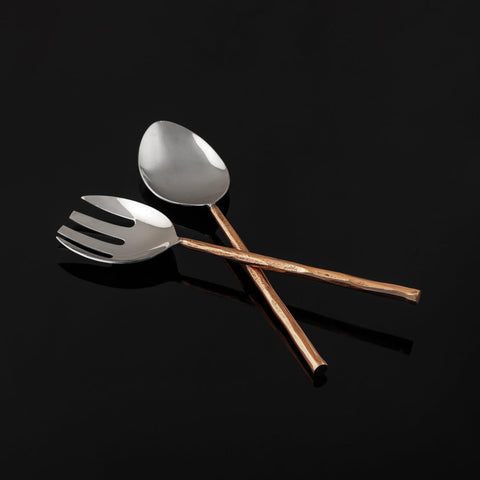 Copper Handle Steel Salad Spoon & Fork Set - Eyaas