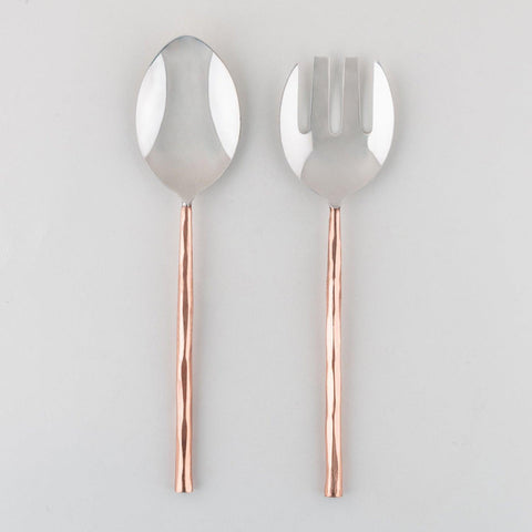Copper Handle Steel Salad Spoon & Fork Set - Eyaas