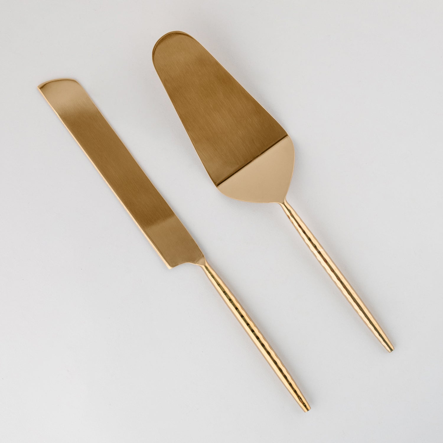 Set of 2 Stainless Steel Cake Cutting Knife & Server with Brass Coating