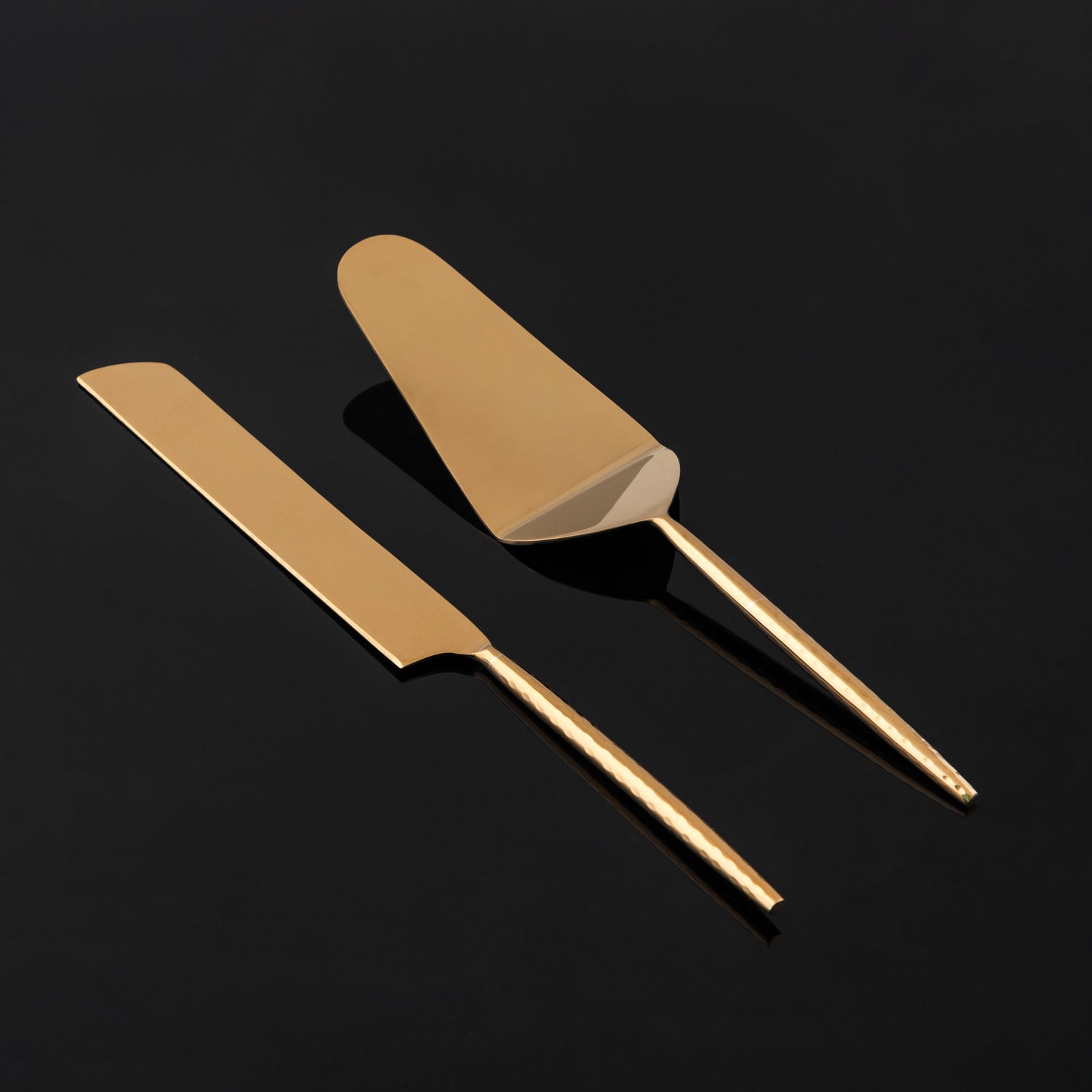 Set of 2 Stainless Steel Cake Cutting Knife & Server with Brass Coating