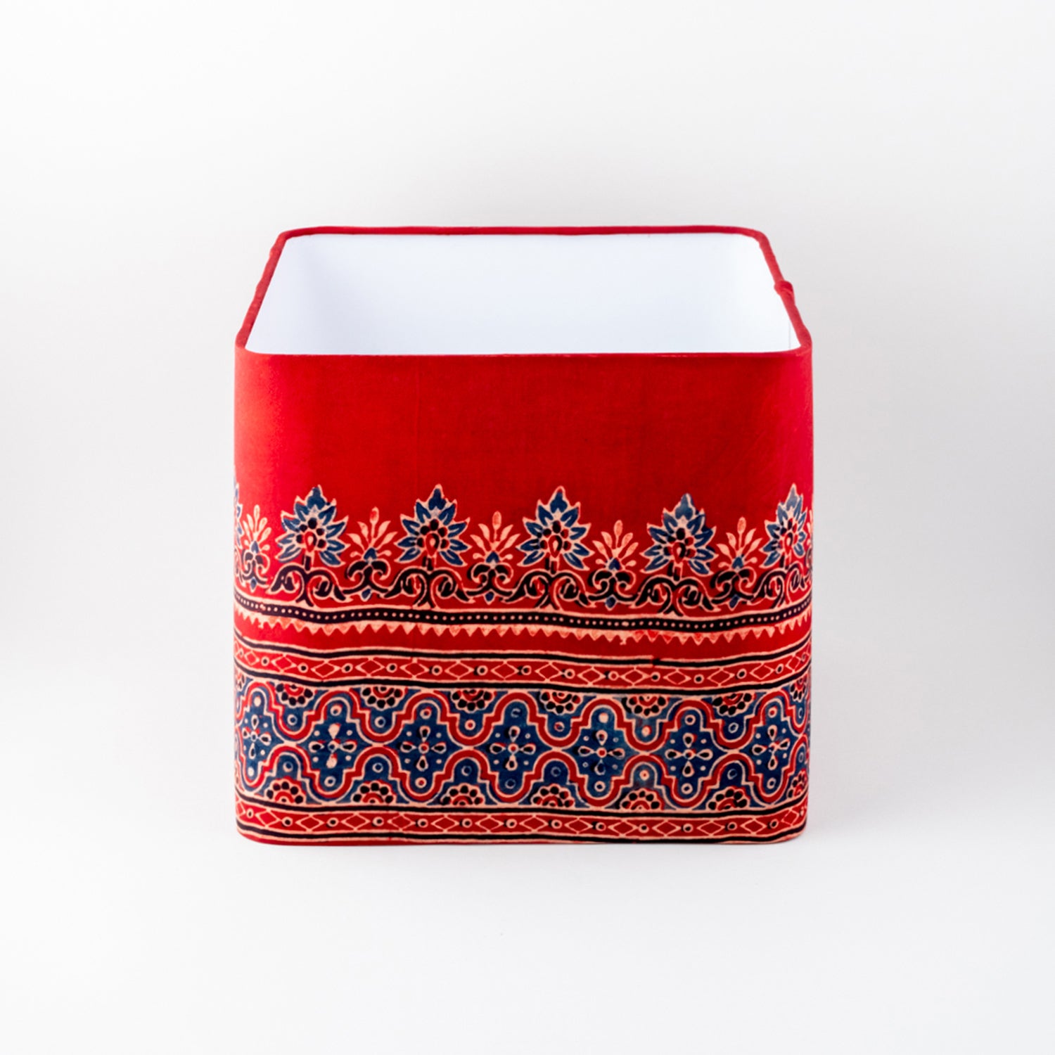 Red & Blue Square Shaped Ajrakh Lamp Shade