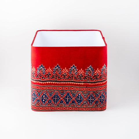 Red & Blue Square Shaped Ajrakh Lamp Shade - Eyaas