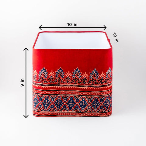 Red & Blue Square Shaped Ajrakh Lamp Shade - Eyaas