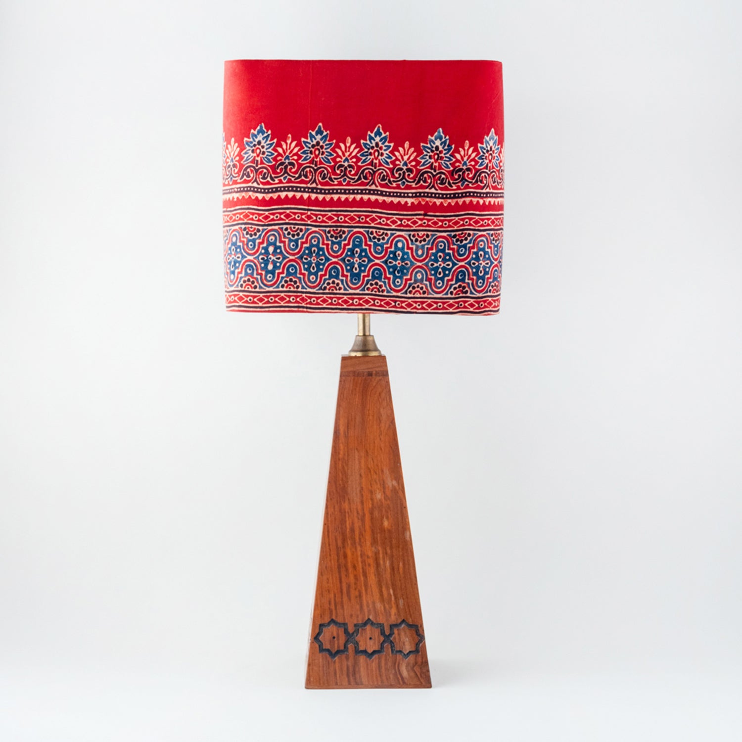 Red & Blue Square Shaped Ajrakh Lamp Shade