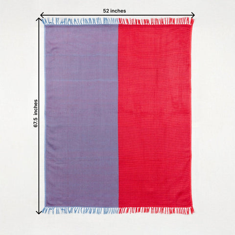 Red and Grey Handwoven Cotton Throw - Eyaas