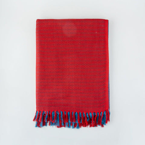 Red and Grey Handwoven Cotton Throw - Eyaas