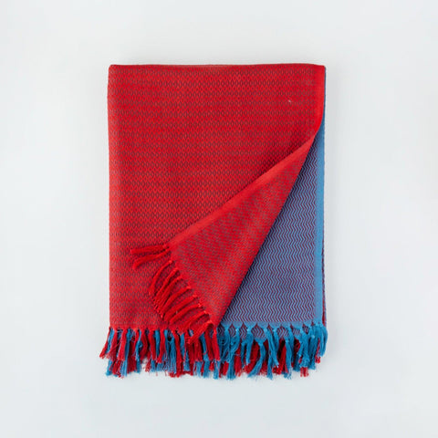Red and Grey Handwoven Cotton Throw - Eyaas
