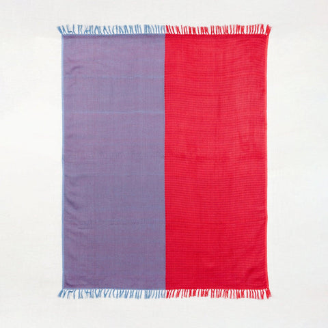 Red and Grey Handwoven Cotton Throw - Eyaas