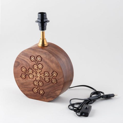 Wood with Brass Inlay Table Lamp Base (Round) - Eyaas