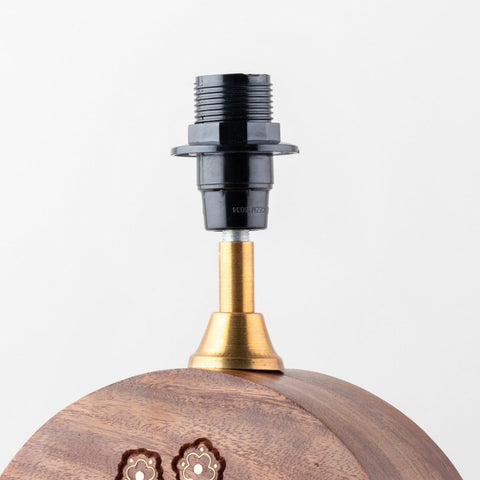 Wood with Brass Inlay Table Lamp Base (Round) - Eyaas