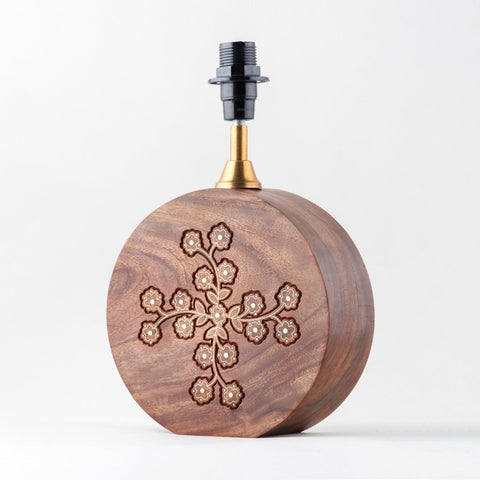 Wood with Brass Inlay Table Lamp Base (Round) - Eyaas