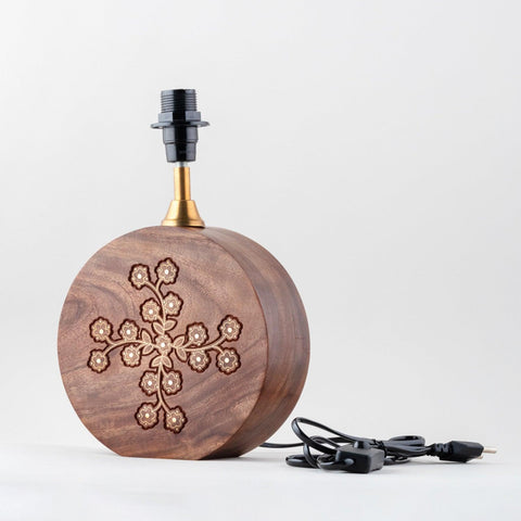 Wood with Brass Inlay Table Lamp Base (Round) - Eyaas
