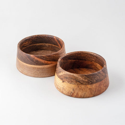 Mango Wood Flat Round Serving Bowls Set of 2 - Eyaas