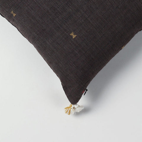 Charcoal Black Handwoven Cotton Cushion Cover Pair - Eyaas