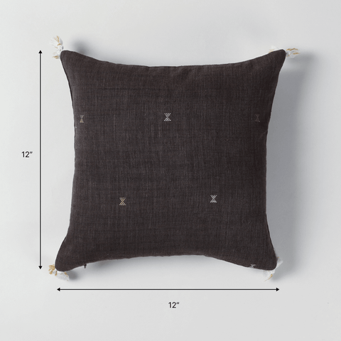 Charcoal Black Handwoven Cotton Cushion Cover Pair - Eyaas