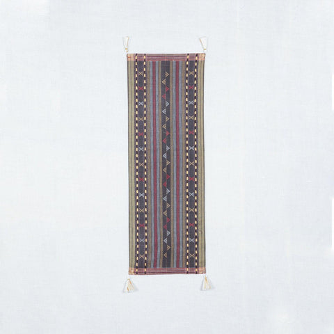Charcoal Black Cotton Handwoven Cotton Table Runner - Eyaas