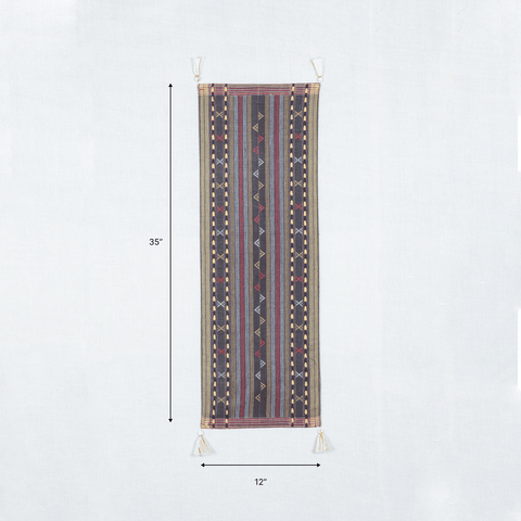 Charcoal Black Cotton Handwoven Cotton Table Runner - Eyaas