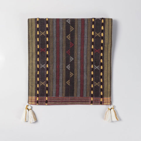 Charcoal Black Cotton Handwoven Cotton Table Runner - Eyaas