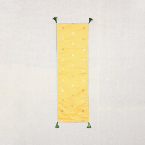 Yellow Chanderi Table Runner with Golden Motifs - Eyaas
